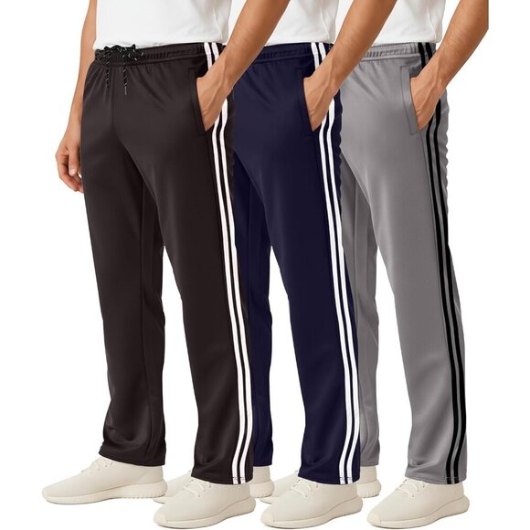 3 Pack: Men's Mesh Athletic Gym Workout Lounge Open Bottom Sweatpants with Pocke